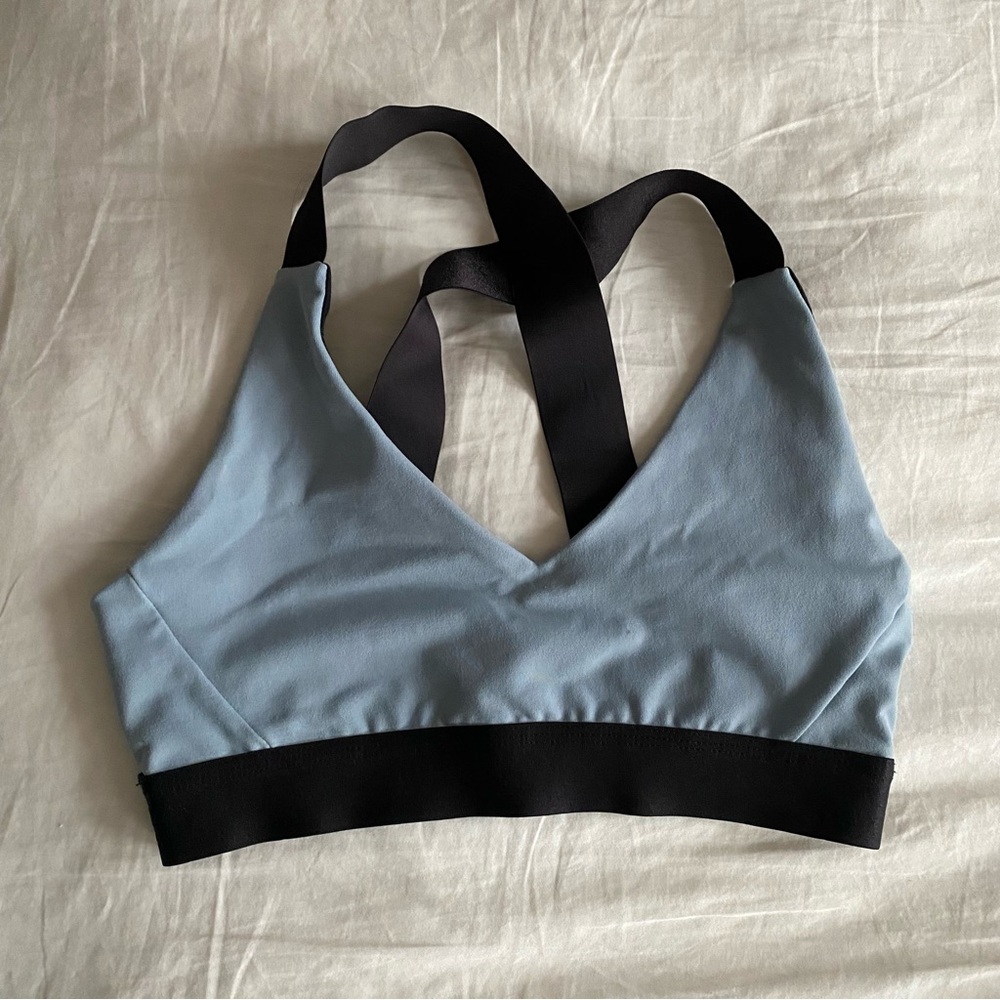 Senita Athletics Sports Flex Bra Steel Blue S Light Blue Gray with Black Cross - Picture 7 of 7